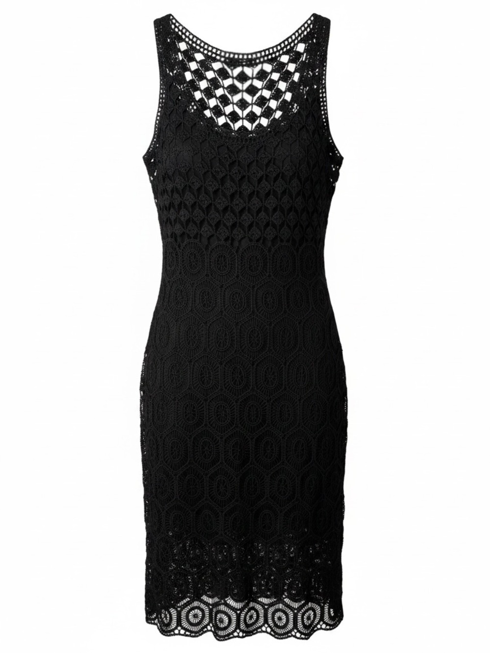 Vintage Black Crochet Lace Sheath Dress